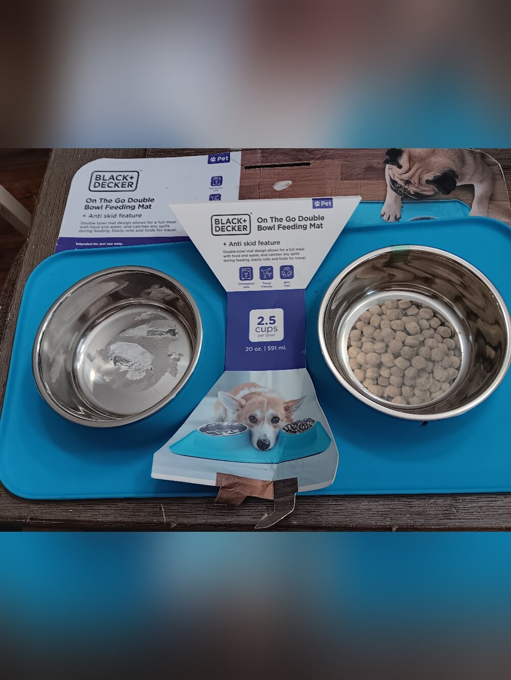 Black & Decker Blue Double Bowl Pet Feeding Mat